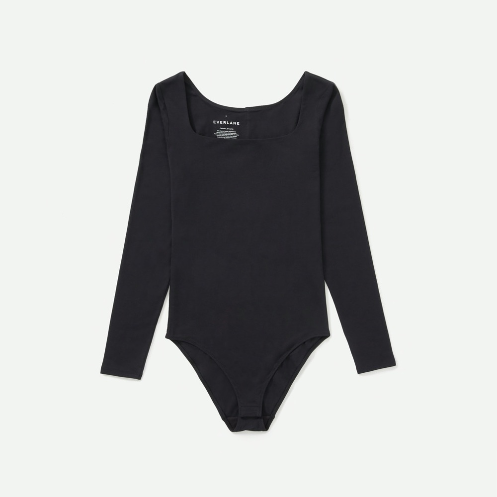 Everlane Supima Cotton Black Long-Sleeve Scoop Neck Bodysuit
